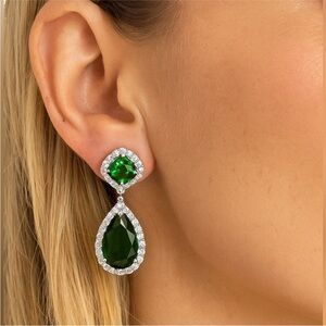 Emerald Green and Silver Teardrop Earrings
